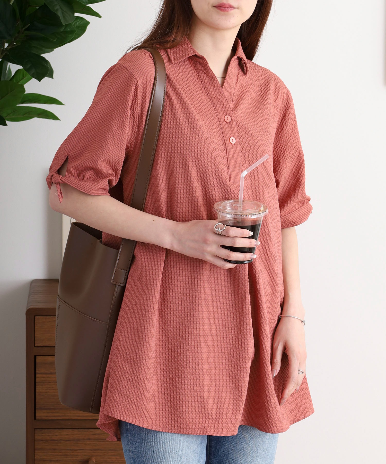 袖リボンシャツチュニック