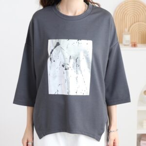 箔プリント七分袖ワイドTシャツ