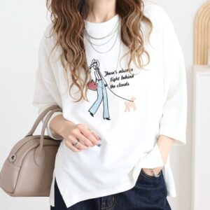 DOG＆ツィードGirl七分袖ワイドTシャツ