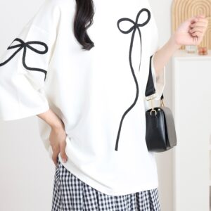 ダンボール リボンコード刺繍BIGTシャツ　七分袖