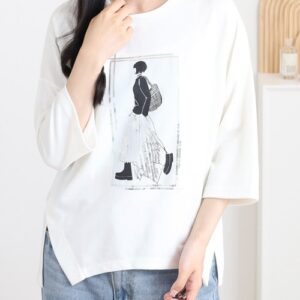 スパンコールGirl七分袖ワイドTシャツ