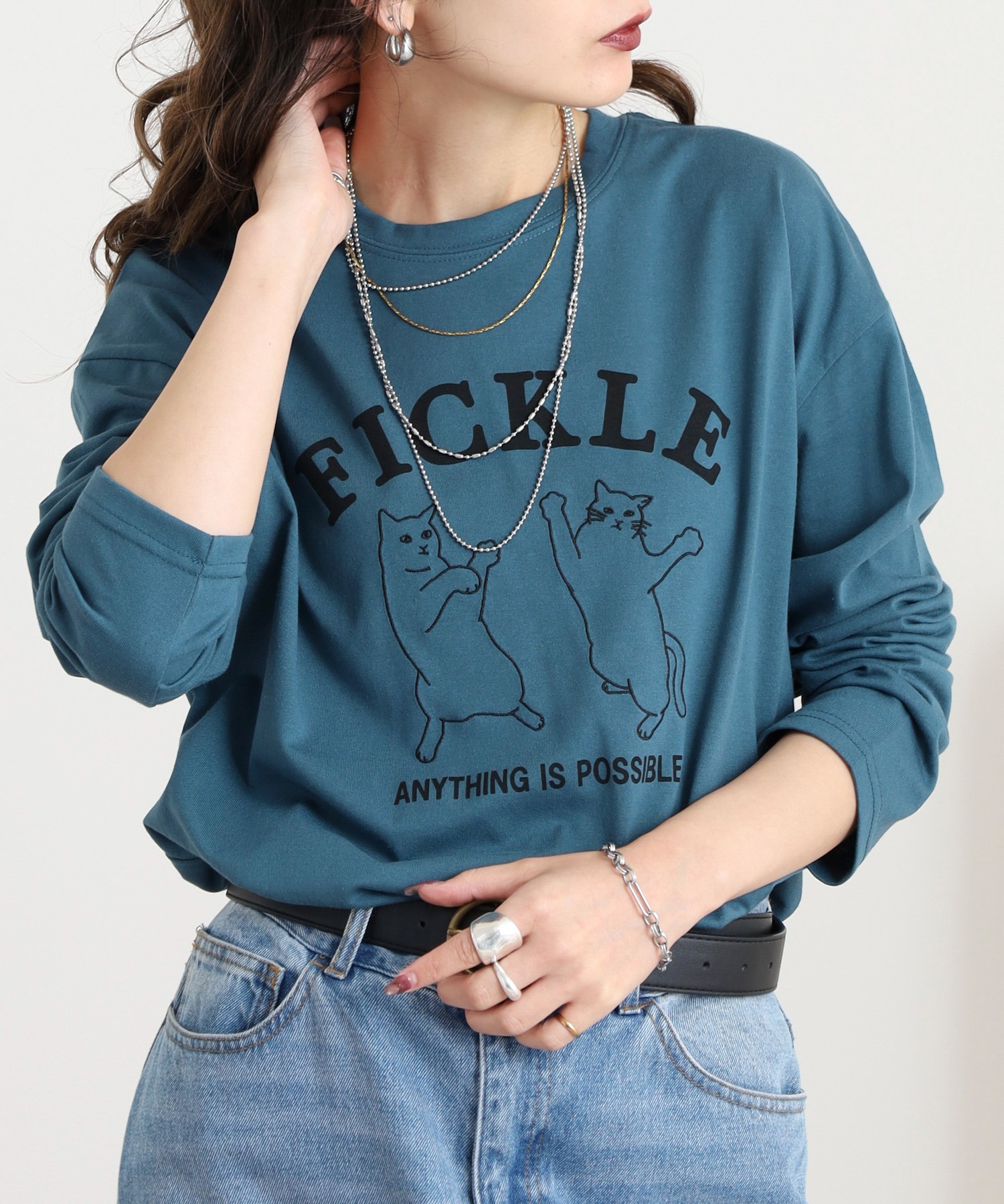 プリント+刺繍 長袖Tシャツ - 画像 (3)