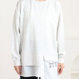 裾異素材切替 ネコ刺繍プルオーバー