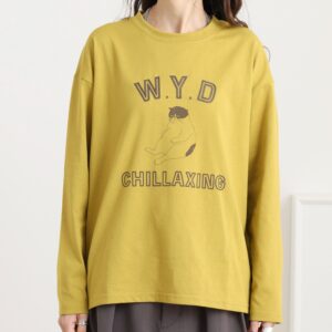 プリント+刺繍　長袖Tシャツ