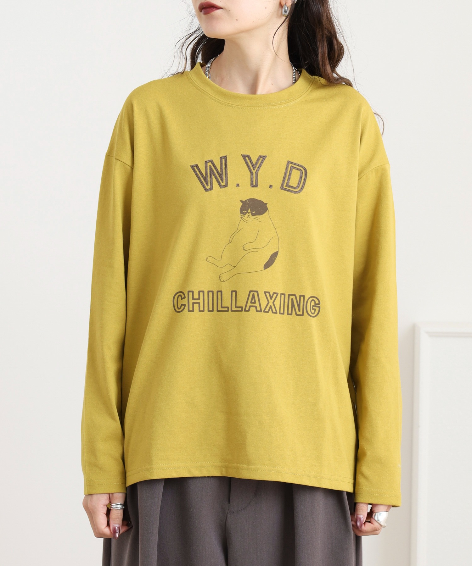 プリント+刺繍 長袖Tシャツ