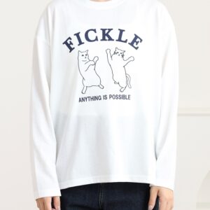 プリント+刺繍　長袖Tシャツ