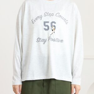 プリント+刺繍　長袖Tシャツ