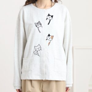 ひょっこりネコ 前立て刺繍カーディガン