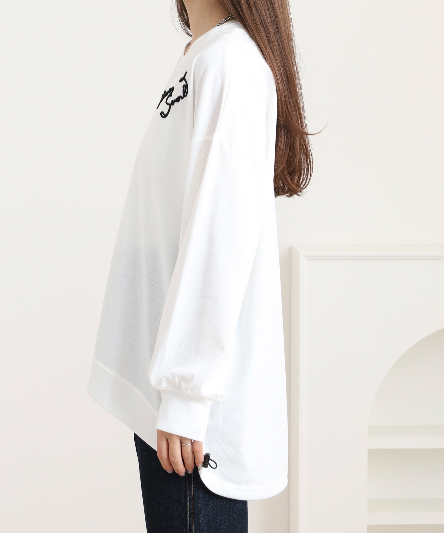 裾ドロストコード刺繍 長袖プルオーバー - 画像 (10)