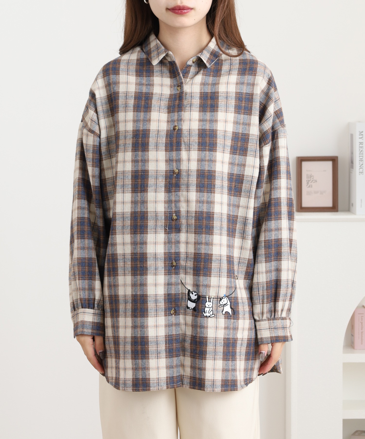 アニマル刺繍ビッグシャツ