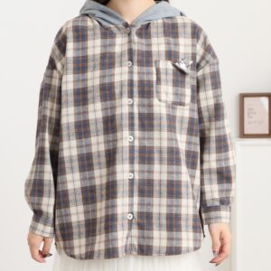 ネコ刺繍ポケ付きシャツパーカー