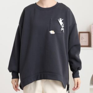 裾ドロストプルオーバー いたずらネコ刺繍 長袖