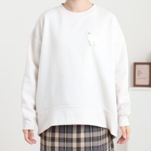 ワンポイントサガラ刺繍クルーネックプルオーバー 長袖 アルパカ
