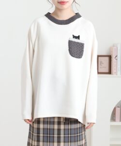 ニットポケットプルオーバー　長袖