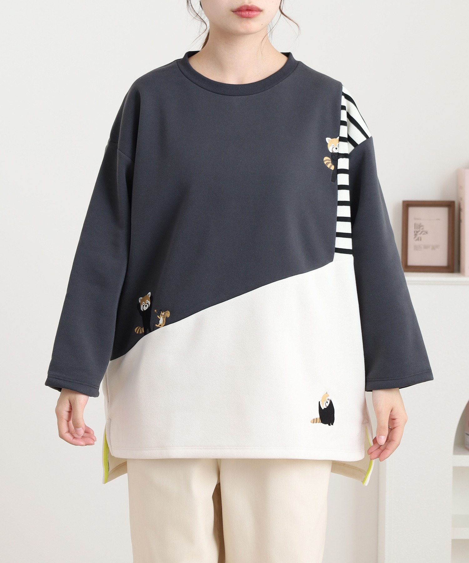 配色切替長袖プルオーバー