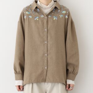 草花刺繍シャツ