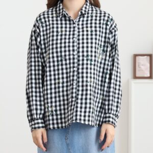 花刺繍ちび衿シャツ