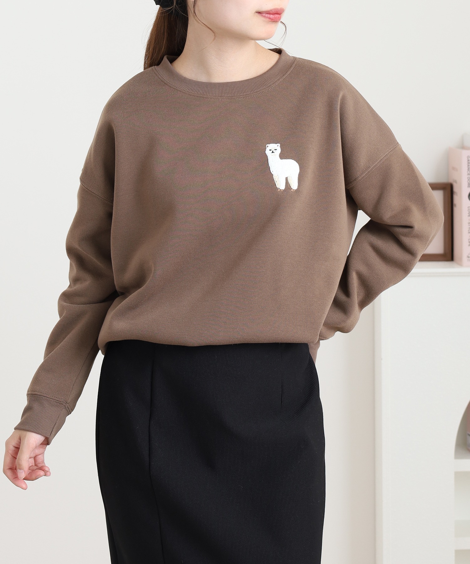 ワンポイントサガラ刺繍クルーネックプルオーバー 長袖 アルパカ - 画像 (4)