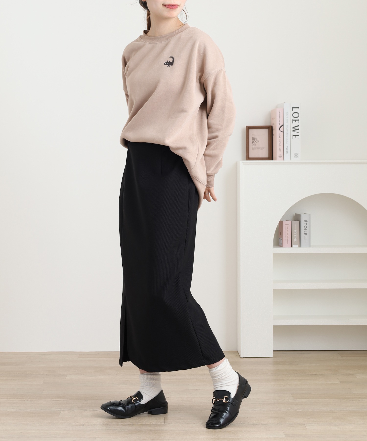 ワンポイントサガラ刺繍クルーネックプルオーバー 長袖 ねこ - 画像 (5)