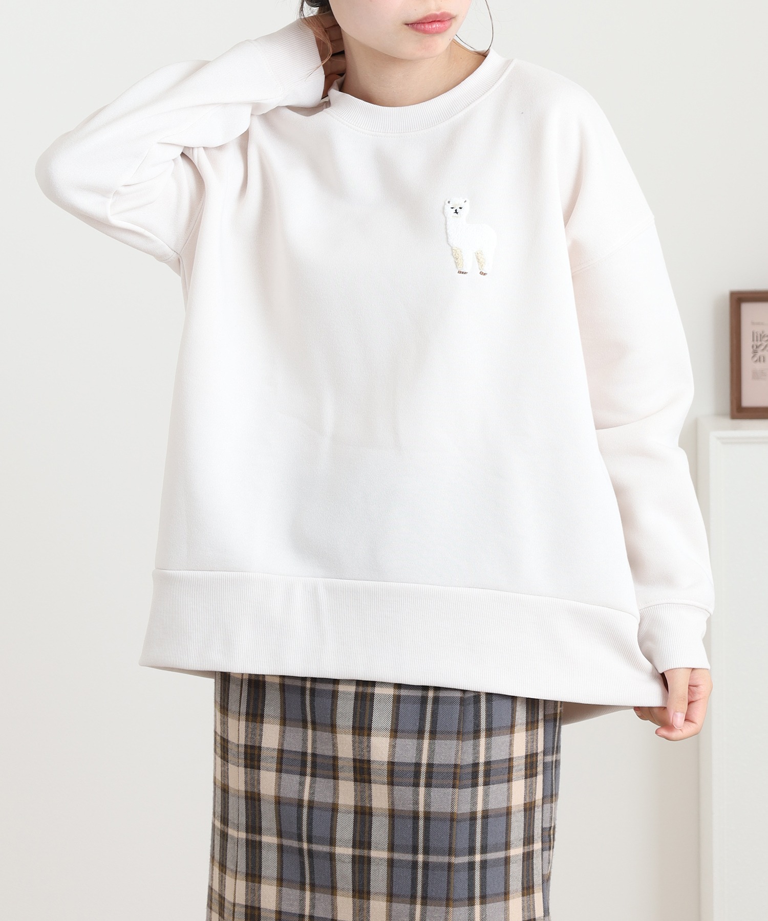 ワンポイントサガラ刺繍クルーネックプルオーバー 長袖 アルパカ - 画像 (2)