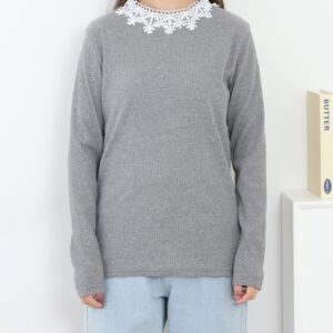 花レース付ハイネックプルオーバー 長袖