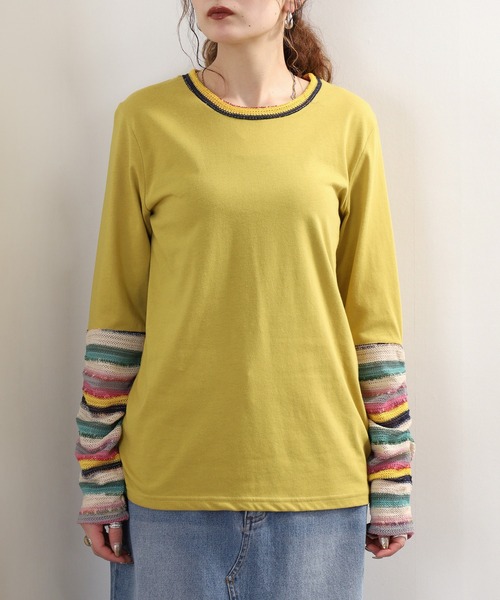 袖JQ切替プルオーバー 長袖Tシャツ