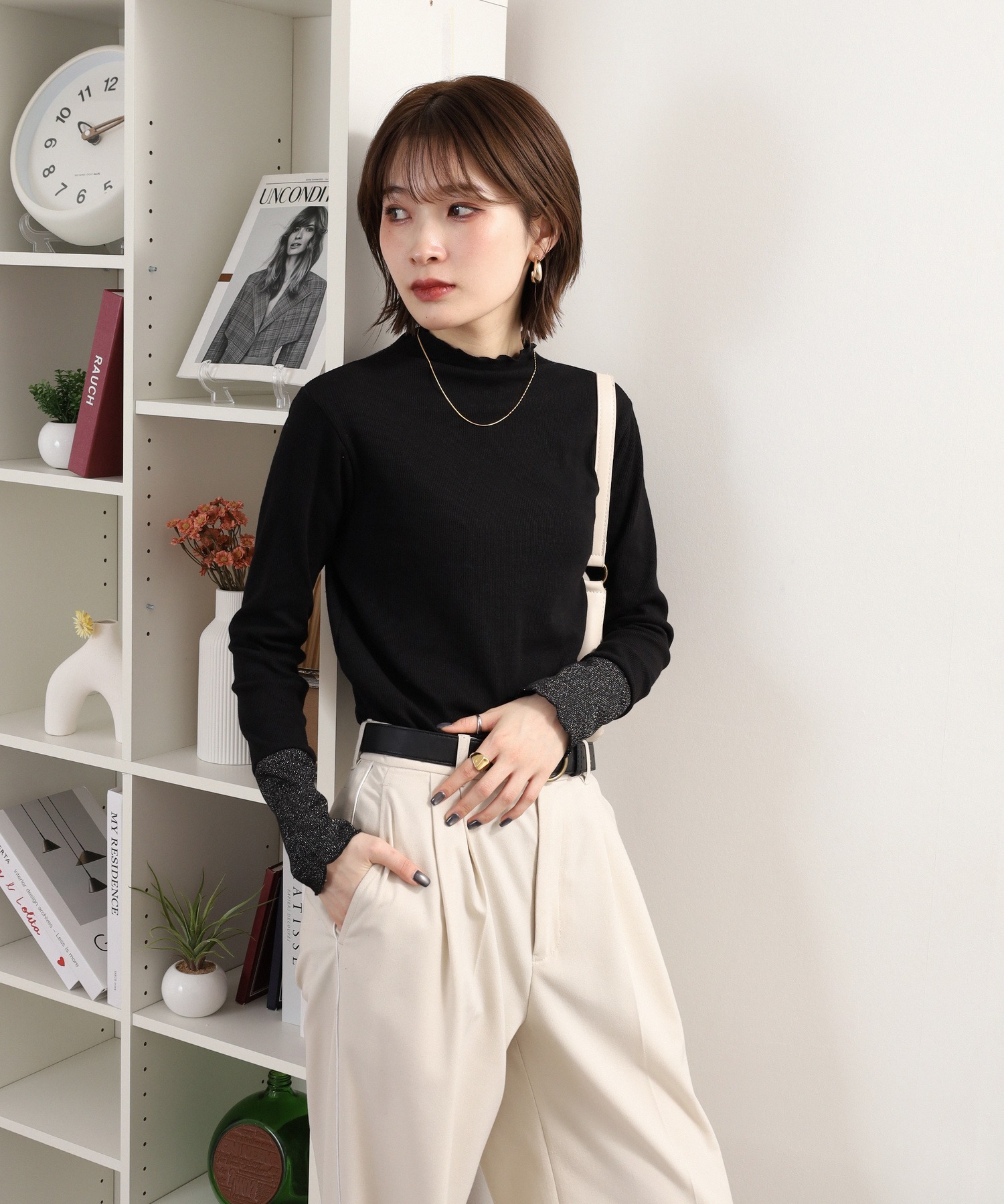 袖配色切替ボトルネックTシャツ 長袖 - 画像 (3)