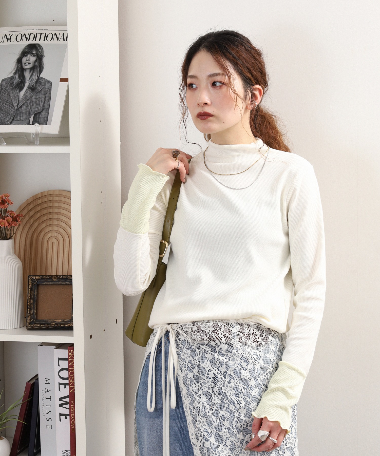 袖配色切替ボトルネックTシャツ 長袖 - 画像 (2)