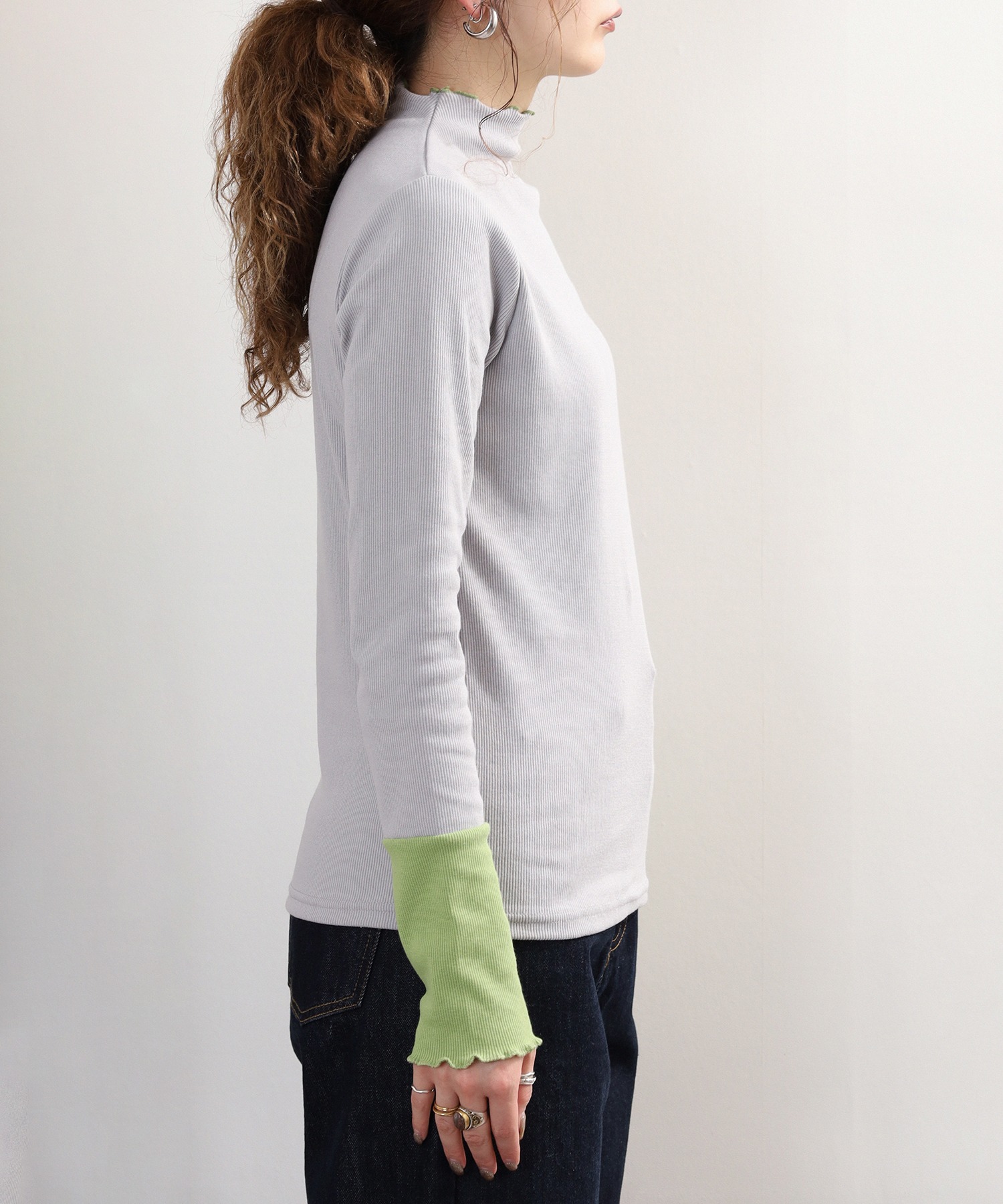 袖配色切替ボトルネックTシャツ 長袖 - 画像 (7)